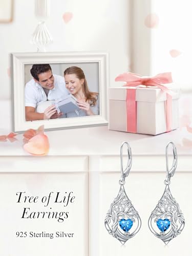Tree-of-Life-Dangle-Drop-Earrings-for-Women-S925-Sterling-Silver-Dainty-Heart-Gemstone-Birthstone-Earring-Tree-of-Life-Jewelry-Birthday-Anniversary-Wedding-Gifts-for-Wife-Sister-Friend-Her