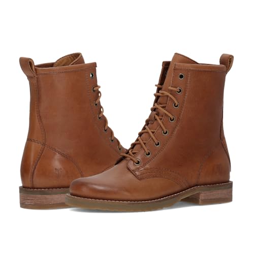 Frye Veronica Flex Bootie Women’s Combat Boots Crafted from Hand-Burnished Vintage Italian Leather with Genuine Stitch-Down Welt Construction and Leather Lining , Caramel - 8 M