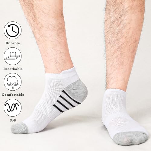 6-Pack Mens Ankle Socks, White Breathable Low Cut Socks for Men with Air Mesh, Size 6-124