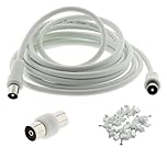 3C2V TV Coaxial Cable 12M - Nickel Plated RF Coax Extension Lead for Freesat, Aerial Socket, Freeview, Sat,DVD,VCR,SKY, Smart U-HD TV, Virgin, BT, Antenna Box, Y Splitter, Signal Booster 12.0 Meter