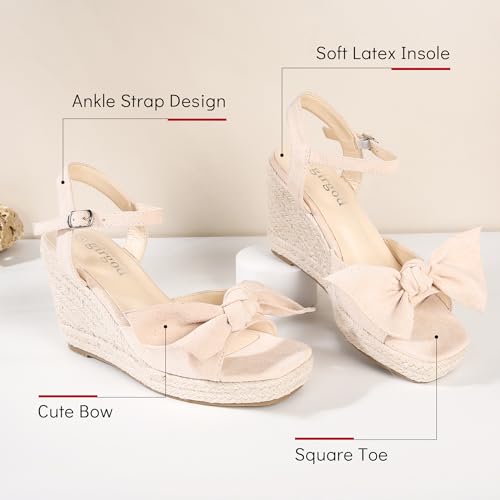 girgod Espadrilles Wedge Sandals for Women Bow Platform Wedges Heels Open Toe Ankle Strap Summer Wedding Wedges3