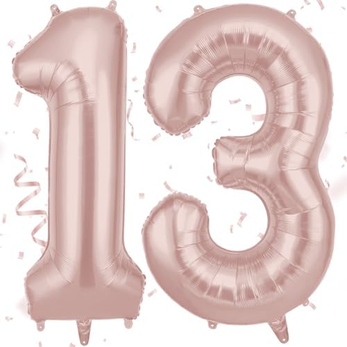 AOOSU Zahlen Luftballon 13. Geburtstag Rosa, 40 Zoll Folienballon Zahl 13, 101cm Riesenzahl Ballon Geburtstagsdeko für Geburtstag Party Dekoration Jahrestag Dekorationen