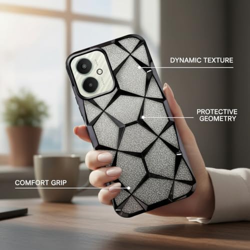 Image of Protective Gliter Case for Redmi 13C 5G Diamond Glitter Protective Cover with Geometric Pattern Design (Black)