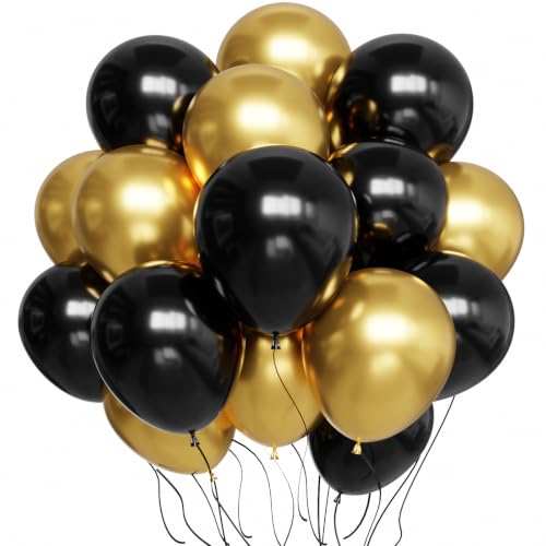 Image of YMSZ Black and Gold Balloons, 100pcs 12Inch Graduation Birthday Balloons | Black and Gold Birthday Decorations for Men Graduation 2026, Retirement, New Year, Birthday, Anniversary Party Decorations