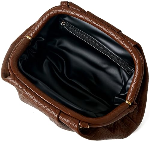 Image of Women's Woven Evening Bag Ruched Dumpling Clutch Purse Detachable Chain Crossbody Bag