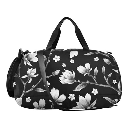 Black and White Magnolia Flowers Duffel Bags for Boys Small Gym Bags for Teens Dance Bag for Girls2