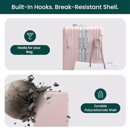 Image of Nobl Travel Zipperless Check In Suitcase - Aluminum Frame, Check In luggage 30.2x20x12 Airline Approved by Noble Travel - Unbreakable Polycarbonate Shell - Dual TSA Locks, 360 Spinner Wheels - Blush