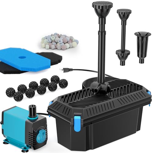 Antfraer Pond Filter with Pump Kits, Pond Filters for Outdoor Ponds Built In 660GPH Pond Pump, Pond Filter Box Suitable for Garden, Fountain, Pond, Animal Sink, Waterfall, Aquarium-Corded Electric
