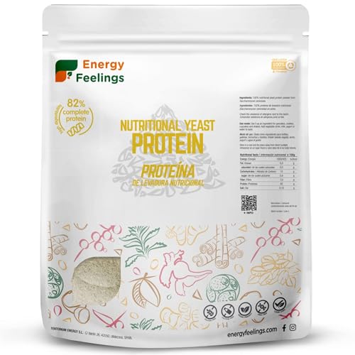 Energy Feelings Proteína de Levadura Nutricional en Polvo Sin Sabor 1kg, Proteína Vegana Sin Lactosa y Sin Gluten para Masa Muscular con Todos los Aminoácidos Esenciales, Vegan Protein Powder