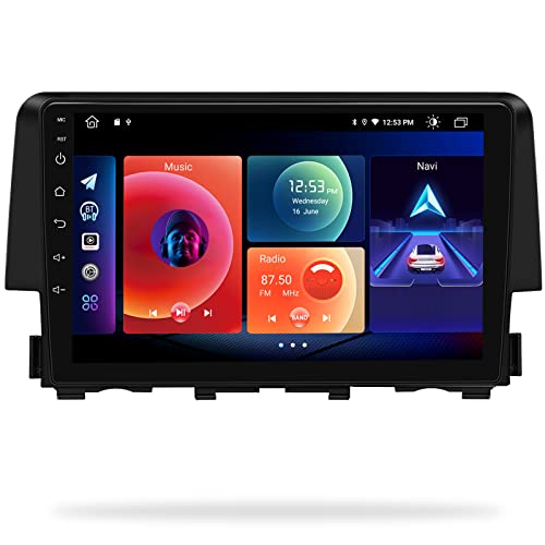 Roadanvi for Honda Civic 2015 2016 2017 2018 2019 2020 2021 Car Stereo Radio Carplay Andorid Auto Bluetooth 5.0 4GB RAM 64GB ROM 9 Inch Touch Screen 1280x720 GPS Car Navigation