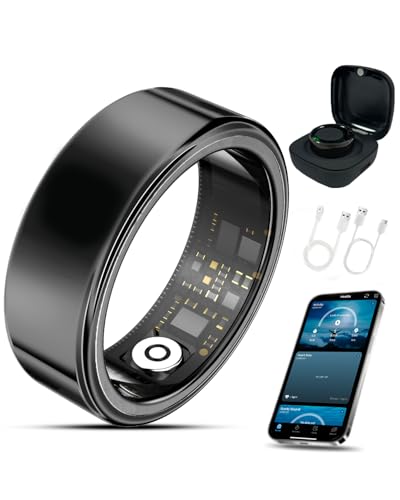 Image of Smart Ring Health Tracker with Charging Case,Sleep,Heart Rate & Blood Oxygen Monitor, 5ATM+IP68 Waterproof Fitness Ring, No Subscription,3-7Day Battery,iOS & Android Compatible for Men Women Black 9#