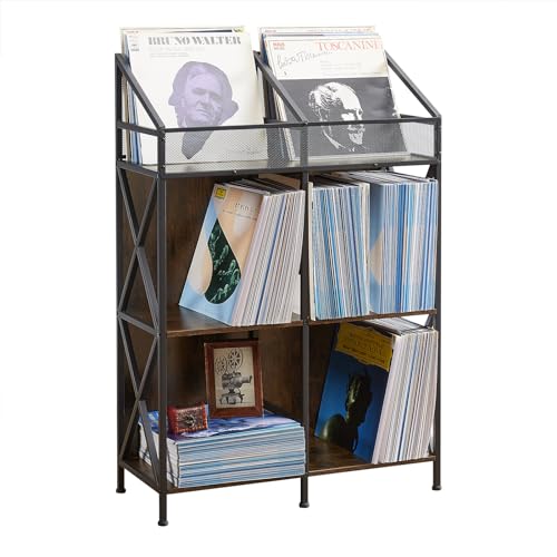 EYOCAL 6 Grids Vinyl Record Storage Holder Rack? Wooden Record Display Table for Magazines Files Albums Books for Living Room Bedroom Patent Pending