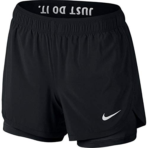 Nike Damen Trainingsshorts Flex 2in1, Black/Black/White, L, 831263-010