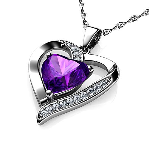 DEPHINI - Collar con corazón de color morado, plata de ley 925, colgante de cristal con circonita cúbica Cover