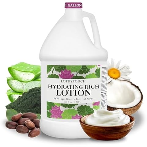 Lotus Touch Hydrating Rich Massage Lotion 100% Pure Jojoba & Coconut Oils plus Herbal Extracts - Unscented - Max Glide, Rich Workability Without Stickiness - Deep Tissue Massage - 1 Gallon Cover