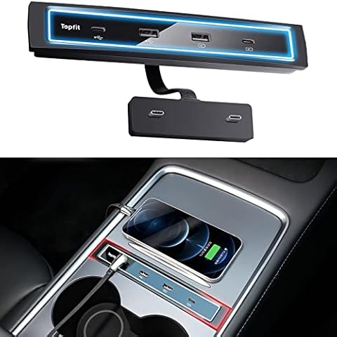 Topfit for Tesla 2021 2022 2023 2024 USB LED Hub Compatible Docking Station of Center Console Smart Sensor(Model 3 /Y) Cover