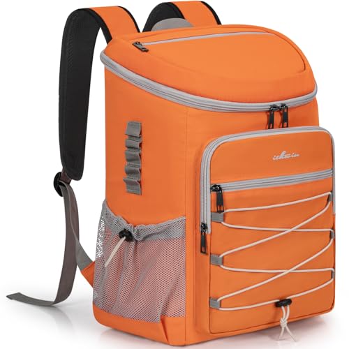 ITHWIU Cooler Backpack, Lightweight Leakproof Cooler Backpack for 30 Can Drinks (330ml), Insulated Soft Backpack for Camping, Beach, Travel, Hiking, Orange