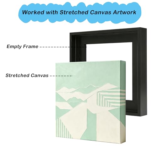 Image of Canvas Frames for 12 inchx12 inchPaintings with 0.6 inch~0.9 inch Deep Black | VAREIHNAZ Canvas Floater Frames for 12 inchx12 inchCanvas Paintings,Square Floating Frames for Wall Decor,No Glass or Back(Black)