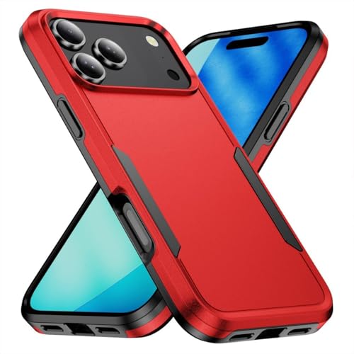 Coque rigide silicone iPhone 17 Pro Max double couche antichoc rouge noir