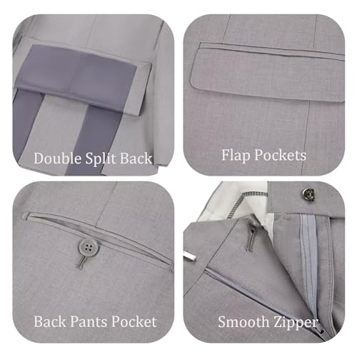 Mens Suits 2 Piece Slim Fit Suit Double Breasted Solid Tuxedo for Formal Wedding Prom Business Blazer & Pants3