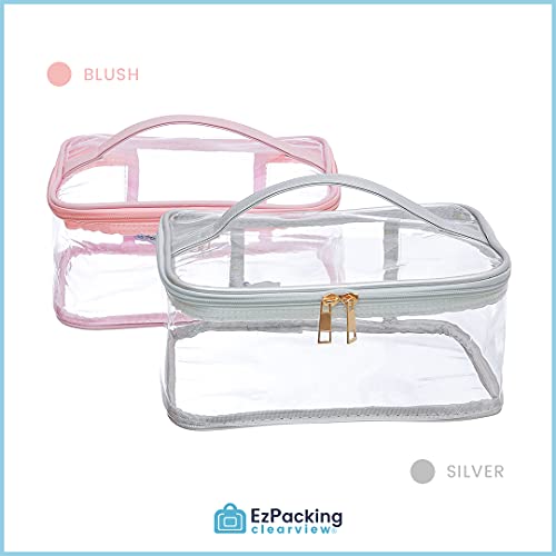 Large Cosmetic Bag For Women / Clear, See-Through Makeup, Hair & Nail Accessories Pouch For Travel Or Home / Transparent Pvc Plastic Organizer, Spacious Interior, Handle & Double Zippers (Silver) #TOP1