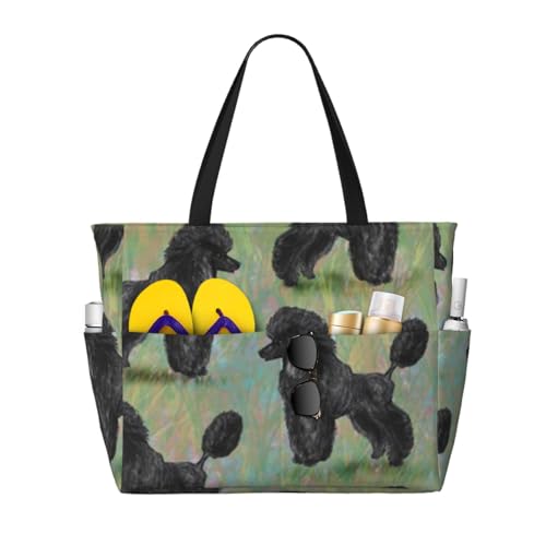 Sac à bandoulière caniche noir grand sac de plage avec poignées