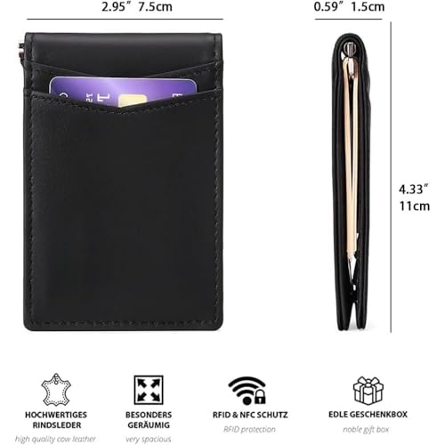 Genuine Leather Wallet for Men Slim RFID Blocking Front Pocket Card Holder with Money Clip Minimalist Design Compact for Everyday Carry (Black)2