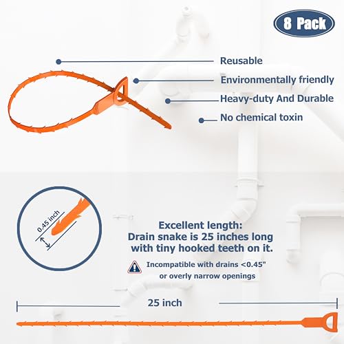 8 Pack 25inch Drain Snake Clog Remover, Drain Hair Remover, Sink Snake Drain Auger Cleaner Tool For Bath Tub, Toilet, Kitchen Sink, Sewer - Image 3