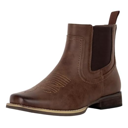 J's.o.l.e Bottines de cowboy à bout carré pour homme, bottes Chelsea décontractées rétro élégantes, marron, 39 1/3 EU