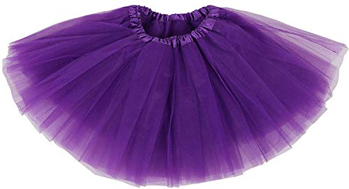 ksnrang Women's Teen Adult Classic Elastic 4 Layered Tulle Tutu Skirt (purple)