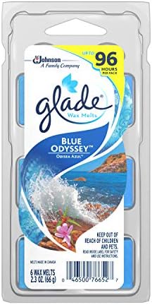 Glade Wax Melts Air Freshener, Scented Candles with Essential Oils for Home and Bathroom, Blue Odyssey, 6 Count
