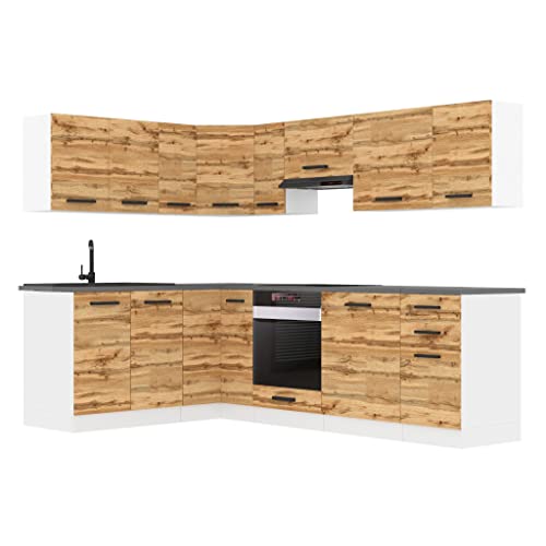 Belini Cuisine Equipee Complete Janet Muebles de Cuisine Complets. L-Forme Cuisine. Cuisine Complete avec Plan de Travail, chêne wotan