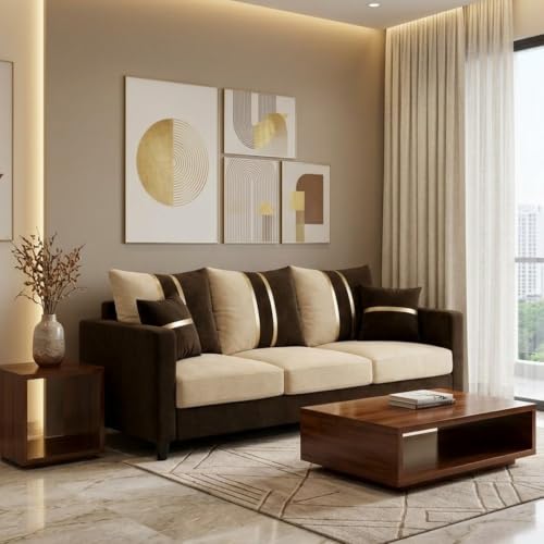 Image of Jester Plush Comfort Sofa | 3 Seater | Luxury Velvet Suede Fabric | Modern Living Room Sofa | Dark Brown - Cream