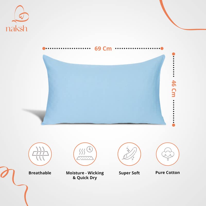 Image of Naksh Coastal Retreat Collection Cotton 210 TC Plain Pillow Covers Set of 2, Sky Blue Pillow Cover|Sleep Pillow Covers (18 in x 27 in)|Soft Pillows Covers Cotton for Big Pillows