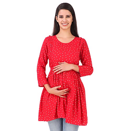 Image of ZUVINO Women's Maternity Feeding Top with Zip for Easy Nursing | Stylish Feeding Tops for Jeans | Maternity Short Kurti for Mothers | Nursing Dress for Women | 100% Rayon
