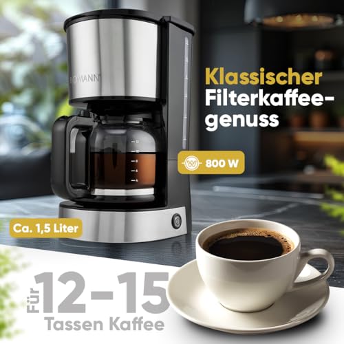 Bomann® Kaffeemaschine mit Filter | für 12-14 Tassen | Filterkaffeemaschine | Edelstahlgehäuse | Nachtropfsicherung | Coffee Machine | Kaffeemaschine Filtermaschine | 800W | KA 6071 CB 2