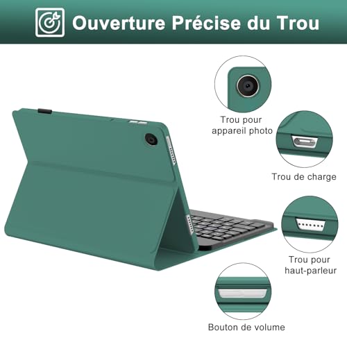 Funda con teclado Lenovo Tab M10 3ª Gen 10.1 pulgadas AZERTY francés desmontable color verde oscuro 6