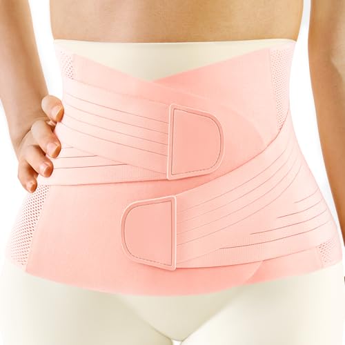 Image of FREETOO Postpartum Belly Band Wrap for Women,Abdominal Binder Post Surgery with Ergonomical Back Support,C Section Belly Binder Post Partum,Stomach Binder Postpartum with Adjustable Compression,M,Pink
