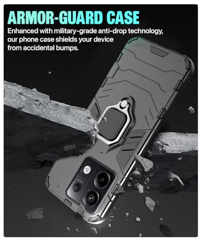 Image of WOW IMAGINE Shock Proof Back Case Mobile Cover for Xiaomi Mi Redmi Note 13 Pro 5G | Poco X6 5G | Back Cover Case (Tough Armor | Hybrid PC + TPU | Ring Holder & in-Built Kickstand | Black)