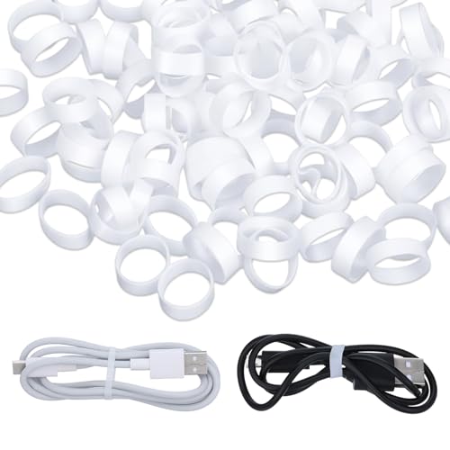 Thinp 200 Pcs Small Thick Rubber Bands, 0.8in/20mm Silicone Cable Ties Elastic & Reusable Flat Rubber Bands Non-Slip Silicone Rubberbands Strong Rubberbands for Wire Cord Cable Organization(White)
