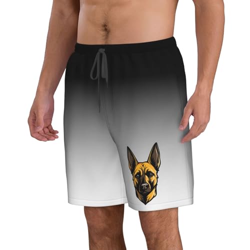 Mens Swim Trunks maligator Belgian Malinois Board Shorts,Breathable Fit Hawaii Beach Shorts Swimwear Bathing Suits,2