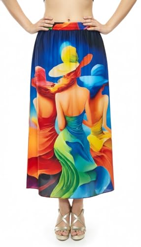 Image of VAGISHA Women's 4-Metre Flared Long Skirt | Skirts for Women Long Length | Long Skirts for Girls | Ethnic & Boho Printed Wear with Elastic Waist | Perfect for Party, Festive & Casual Look