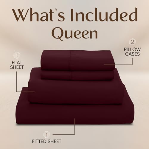 Image of Utopia Bedding Queen Size Sheet Set - 4 Piece Bed Sheets, Soft and Breathable Microfiber, Includes 1 Fitted Sheet, 1 Flat Sheet and 2 Pillowcases - Oeko Tex (Burgundy)
