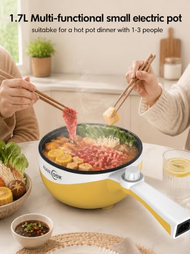 Image of Audecook Electric Hot Pot Mini Electric Skillet Adjustable Power Nonstick | Portable Cooking Pot Multi Ramen Cooker for Noodles, Soup, Steak, Eggs, Oatmeal, Home, Office, Dorm Room, and Travel