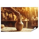 islandburner XXL Bild Poster Detailaufnahme: Hände eines Töpfers Formen eine Keramikvase auf der Scheibe Töpferwerkstatt Töpferei/Keramikwerkstatt