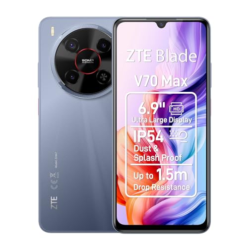ZTE Smartphone Blade V70 MAX (6.90 Zoll HD Waterdrop Display, 4G LTE, 4GB RAM, 128GB interner Speicher (erweiterbar microSDXC bis zu 1TB), 50MP Haupt, 8MP Front, Dual SIM, Android 15) Grey