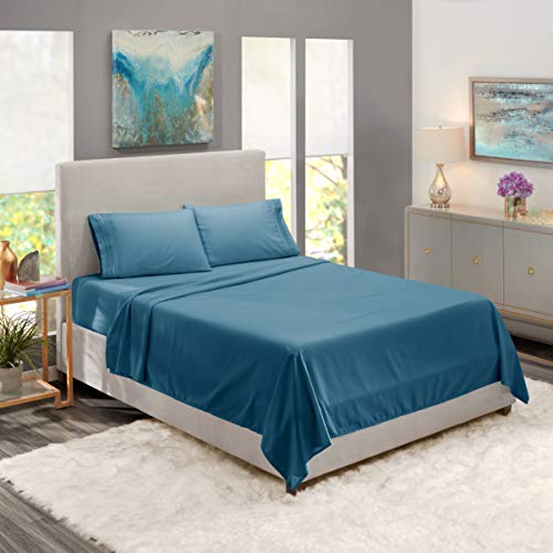 Image of Nestl Split King Bed Sheet Set - Blue Heaven - 5-Piece Deep Pocket | Instantly Soft, Night-One Ready (No Wash Required). Fits 16-Inch Deep Pockets, 360-Degree Elastic Grip