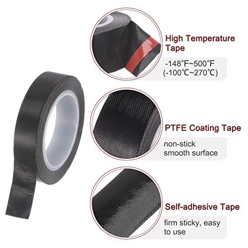 Image of HARFINGTON Fabric PTFE Tape Roll, 0.5 inch x 33 ft High Temperature PTFE Adhesive Tape 0.13mm Thickness for Vacuum Sealer Machine Hand Impulse Sealers, Black
