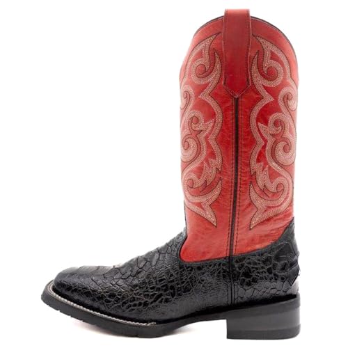 Mens Kai Embroidered Square Toe Casual Boots Mid Calf - Black, Red3