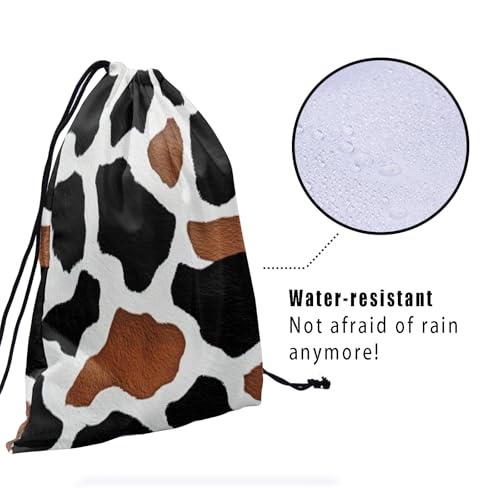 Image of Nerxy Black Cow Gymnastics Grip Bag - Brown Cowhide Grip Bags for Gymnastics Mini Gym Bag Animals Print Drawstring Storage Pouch Adjustable